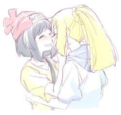 Rule 34 | 2girls, beanie, black hair, blonde hair, blush, closed eyes, creatures (company), face-to-face, game freak, hand on another&#039;s cheek, hand on another&#039;s face, happy tears, hat, hood, hug, imminent kiss, lillie (pokemon), long hair, multiple girls, nintendo, player character, pokemon, pokemon sm, re ghotion, red hat, selene (pokemon), shirt, short hair, sketch, smile, tears, upper body, yellow shirt, yuri
