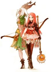 Rule 34 | 2girls, animal ears, armor, armored dress, back-to-back, boots, bow (weapon), crop top, dark-skinned female, dark skin, final fantasy, final fantasy tactics advance, full body, green eyes, hair ornament, hairpin, height difference, holding, holding bow (weapon), holding staff, holding weapon, long hair, looking at another, multiple girls, peppermint jet, pink hair, rabbit ears, ritz malheur, shara, short hair, short sleeves, simple background, sleeveless, staff, thigh boots, viera, weapon, white background, white hair
