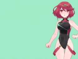 Rule 34 | 1girl, animated, animated gif, bad id, bad twitter id, bob cut, bouncing breasts, breasts, competition swimsuit, fight ippatsu! juuden-chan!!, gif artifacts, green background, looking at viewer, one-piece swimsuit, open mouth, parody, pyra (pro swimmer) (xenoblade), pyra (xenoblade), red eyes, red hair, running, short hair, simple background, solo, swimsuit, tiara, xenoblade chronicles (series), xenoblade chronicles 2, yutoma 52