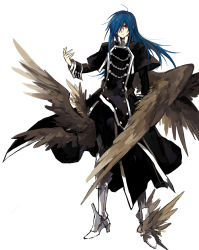 Rule 34 | 1boy, angel wings, black wings, blue hair, hair over one eye, long hair, male focus, original, red eyes, solo, starshadowmagician, wings