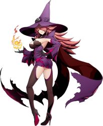 Rule 34 | 1girl, ass, black sclera, blazblue, blazblue: cross tag battle, breasts, cape, colored sclera, detached sleeves, dress, fire, full body, gloves, grin, hair over one eye, hat, high heels, highres, konoe a. mercury, large breasts, long hair, official art, phantom (blazblue), pink hair, shiny clothes, shiny skin, simple background, smile, solo, thighhighs, very long hair, white background, witch, witch hat, yellow eyes