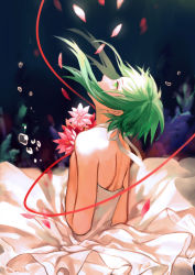 Rule 34 | 1girl, absurdres, air bubble, algae, back, backless dress, backless outfit, bare arms, bare back, bare shoulders, bouquet, bubble, chinese commentary, commentary request, covered mouth, dark background, darkness, dress, expressionless, flower, flower request, green eyes, green hair, gumi, halter dress, halterneck, hands on own chest, head back, highres, holding, holding bouquet, holding flower, light rays, looking up, petals, pink flower, profile, short hair, short hair with long locks, shoulder blades, sidelocks, solo, string, string of fate, sunlight, underwater, very short hair, vocaloid, white dress, yumao (miaowuxiaoxue)