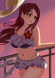 1girl highres long_hair looking_at_viewer love_live! love_live!_sunshine!! outdoors pisagi red_hair sakurauchi_riko solo swimsuit yellow_eyes