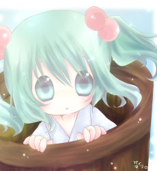 Rule 34 | 1girl, bad id, bad pixiv id, blue eyes, bucket, female focus, green hair, hair bobbles, hair ornament, hatsune miku, in bucket, in container, keimari, kisume, long hair, solo, touhou, twintails, vocaloid