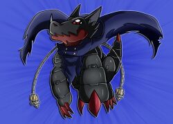 Rule 34 | absurdres, cable, claws, digimon, fusion, hackmon (appmon), hackmon (digimon), highres, red eyes, tail