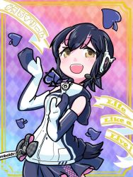 Rule 34 | black hair, elbow gloves, gloves, humboldt penguin (kemono friends), kemono friends, kemono friends v project, looking at viewer, microphone, multicolored hair, p alti, short hair, simple background, tail, virtual youtuber