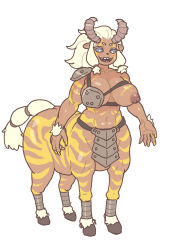 Rule 34 | 1girl, armor, asymmetrical clothes, asymmetrical top, bikini armor, breasts, centauroid, furry, highres, hooves, horns, lynel, metal bra, monster girl, nintendo, one breast out, pasties, revealing clothes, tagme, tail, taur, the legend of zelda, the legend of zelda: breath of the wild, yoshino norihito