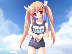 Rule 34 | 1girl, game cg, name tag, one-piece swimsuit, school swimsuit, solo, sukumizu 2, swimsuit, twintails