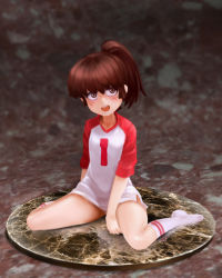Rule 34 | 1girl, brown eyes, brown hair, character doll, faux figurine, figure, freckles, full body, highres, jcm2, lynn loud, no pants, open mouth, panties, ponytail, realistic, sitting, smile, socks, solo, the loud house, underwear, wariza, white panties