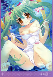 Rule 34 | 1girl, absurdres, barefoot, blush, cameltoe, green hair, highres, long hair, one-piece swimsuit, original, school swimsuit, smile, solo, swimsuit, twintails, underwater, white school swimsuit, white one-piece swimsuit, youta
