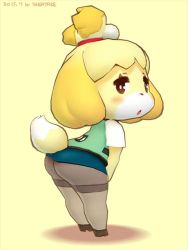 Rule 34 | 1girl, 3d, animated, animated gif, ass, blush, brown eyes, animal crossing, furry, looking back, nintendo, no humans, shigatake, isabelle (animal crossing)