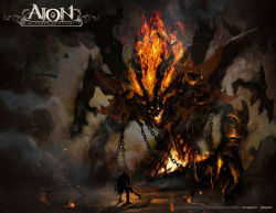 Rule 34 | aion, armor, chain, concept art, fire, highres, official art, official wallpaper, pauldrons, scenery, shoulder armor, sword, wallpaper, weapon