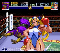 Rule 34 | 2girls, arabian clothes, armpit peek, ass, barefoot, blonde hair, blue eyes, boxing gloves, boxing ring, breasts, capcom, covered navel, crowd, curvy, dark-skinned female, dark skin, defeat, drill hair, feet, grin, hand on own hip, highres, justice gakuen, large breasts, legs, leotard, looking at viewer, menat, multiple girls, nintendo, no bra, one eye closed, parody, pixel art, punch-out!!, purple hair, short hair, sideboob, smile, street fighter, style parody, thick thighs, thighs, tiffany lords, wide hips, wink
