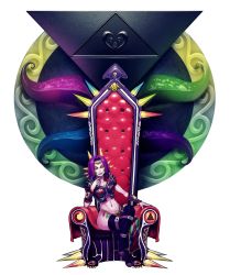 Rule 34 | 1girl, colored skin, horns, majora&#039;s mask (character), nintendo, personification, purple hair, purple skin, solo, tagme, the legend of zelda, the legend of zelda: majora&#039;s mask, throne