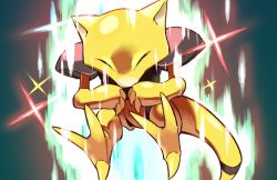 Rule 34 | abra, closed eyes, colored skin, commentary, creature, creatures (company), game freak, gen 1 pokemon, hyou (hyouga617), nintendo, no humans, pokemon, pokemon (creature), solo, sparkle, tail, toes, yellow skin