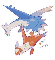 auko claws closed_mouth creatures_(company) dragon floating flying game_freak gen_3_pokemon highres latias latios legendary_pokemon nintendo no_humans pokemon pokemon_(creature) simple_background smile white_background wings yellow_eyes