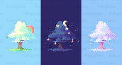 Rule 34 | cloud, moon, night, no humans, original, pixel art, rainbow, tofupixel, tree