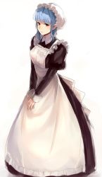Rule 34 | 1girl, blue hair, brown eyes, closed mouth, fire emblem, fire emblem: three houses, full body, haru (nakajou-28), highres, juliet sleeves, long sleeves, maid, marianne von edmund, nintendo, puffy sleeves, simple background, solo, white background