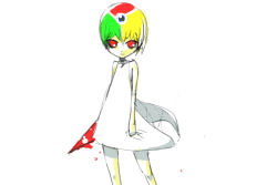 Rule 34 | blood, browser, chrome-tan, knife, livido, red eyes, simple background, yandere