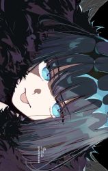 Rule 34 | 1boy, black hair, blue eyes, closed mouth, fairy wings, fate/grand order, fate (series), fur trim, highres, looking at viewer, male focus, oberon (fate), oberon (third ascension) (fate), signature, sofra, solo, spoilers, tongue, tongue out, twitter username, wings
