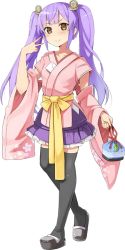 Rule 34 | 1girl, black thighhighs, detached sleeves, emerane, full body, long hair, looking at viewer, oshiro project:re, oshiro project:re, purple hair, purple skirt, skirt, solo, taga (oshiro project), thighhighs, transparent background, twintails, very long hair, yellow eyes
