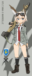 Rule 34 | 1girl, bad id, bad pixiv id, blonde hair, blue eyes, boots, character name, commentary request, dakku (ogitsune), full body, goggles, gun, head wings, machine gun, mg42, necktie, nina georgina marseille, original, solo, standing, strike witches, strike witches 1991, tail, uniform, weapon, wings, world witches series, wrench