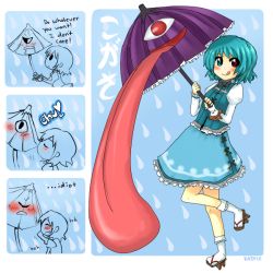 Rule 34 | comic, english text, female focus, kataro, short hair, tatara kogasa, tongue, touhou, tsundere, umbrella