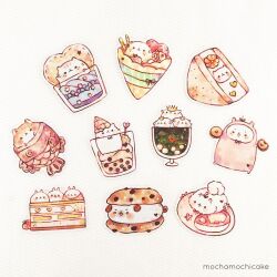 Rule 34 | animal, animal focus, artist name, cake, cake slice, cat, chocolate chip cookie, cinnamon stick, clothed animal, commentary, cookie, crepe, dog, english commentary, flower, food, food focus, fruit, glass, hamster, heart, holding, holding food, ice cream, ice cream cone, ice cream sandwich, in food, jumpsuit, mochamochicake, mochi, no humans, on food, orange flower, original, parfait, photo (medium), pink jumpsuit, rabbit, sandwiched, seal (animal), sitting, sticker, strawberry