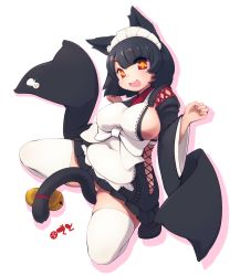Rule 34 | 1girl, :d, animal ears, apron, azur lane, bell, black hair, breasts, cat ears, deto, fang, full body, highres, large breasts, looking at viewer, maid, maid headdress, no panties, open mouth, pleated skirt, red eyes, short hair, sideboob, skirt, smile, solo, star (symbol), start-shaped pupils, symbol-shaped pupils, tail, tail bell, tail ornament, thighhighs, thighs, wa maid, white thighhighs, yamashiro (azur lane), yamashiro (sales clerk offensive?!) (azur lane)