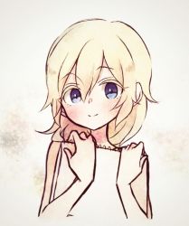 Rule 34 | 1girl, blonde hair, blue eyes, closed mouth, colored eyelashes, hair between eyes, holding, kingdom hearts, long hair, looking at viewer, namine, sketchbook, smile, solo, totoma, upper body