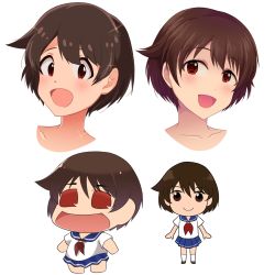 Rule 34 | brown eyes, brown hair, chibi, highres, miyanaga saki, parody, saki (manga), school uniform, short hair, style parody