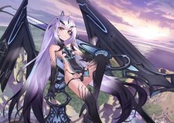 Rule 34 | 1girl, dragon girl, dual wielding, melusine (fate), melusine (third ascension) (fate), fate/grand order, fate (series), floating, holding, holding weapon, long hair, looking at viewer, sky, smile, solo, user frzm4382, water, weapon, white hair, wings, yellow eyes