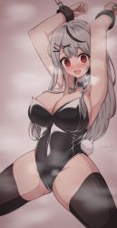 Rule 34 | 1girl, @ @, absurdres, black hair, black leotard, breasts, cameltoe, cleavage, grey hair, hair ornament, hashira 14, highres, hololive, hypnosis, large breasts, leotard, looking at viewer, medium hair, mind control, multicolored hair, nail polish, open mouth, playboy bunny, red eyes, red nails, sakamata chloe, skindentation, smile, solo, steam, strapless, strapless leotard, streaked hair, thighhighs, thighs, virtual youtuber, x hair ornament