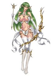 Rule 34 | 1girl, arrow (projectile), bad id, bad pixiv id, bare shoulders, boots, bow (weapon), breasts, breasts apart, brooch, center opening, crop top, detached collar, earrings, elbow gloves, female focus, full body, gem, gloves, green eyes, green hair, hair between eyes, head tilt, hip focus, holding, holding weapon, jewelry, knee boots, lace, lace-trimmed gloves, lace-trimmed legwear, lace trim, large breasts, legs, light smile, lips, lipstick, long hair, long legs, long pointy ears, looking at viewer, makeup, matching hair/eyes, midriff, miniskirt, navel, newface, pencil skirt, pointy ears, sidelocks, skirt, smile, solo, standing, strapless, thigh gap, thighhighs, thighs, transparent background, tube top, very long hair, weapon, white footwear, white gloves, white thighhighs