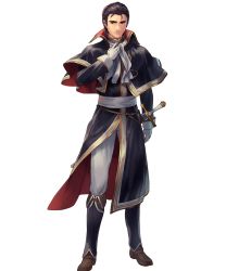 Rule 34 | 1boy, black hair, boots, brown eyes, capelet, cuboon, fire emblem, fire emblem: thracia 776, fire emblem heroes, full body, gloves, highres, male focus, official art, reinhardt (fire emblem), sword, transparent background, weapon