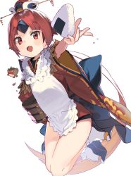 Rule 34 | 1girl, apron, benienma (fate), bird, fate/grand order, fate (series), food, hat, kanzarin, low ponytail, ohitsu, onigiri, red eyes, red hair, solo, sparrow, white background, wide sleeves