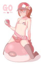 Rule 34 | !, 10s, 1boy, :p, a kun, badge, bare arms, bare shoulders, belt, bikini, bikini top only, black thighhighs, bulge, choker, collarbone, creatures (company), fingerless gloves, full body, game freak, glasses, gloves, hat, heart, highres, holding, holding poke ball, looking at viewer, male focus, nintendo, poke ball, pokemon, pokemon go, ponytail, red gloves, red hat, red shorts, red thighhighs, sash, short shorts, shorts, simple background, solo, swimsuit, thighhighs, tongue, tongue out, trap