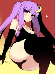 Rule 34 | 1girl, black gloves, black thighhighs, blunt bangs, breasts, cleavage, commentary request, crescent, crescent hair ornament, elbow gloves, gloves, hair ornament, haseru (ginku mh), heart, highres, large breasts, long hair, patchouli knowledge, purple eyes, purple hair, sidelocks, solo, thighhighs, touhou, twintails