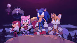 Rule 34 | 2girls, 4boys, absurdres, amy rose, animal ears, animal nose, aqua eyes, arms at sides, bare shoulders, black dress, black footwear, blue eyes, blue fur, blue hair, body fur, boots, child, clenched teeth, closed mouth, cloud, crossed arms, dr. eggman, dress, evan stanley, expressionless, eyes in shadow, flat chest, floating, fox boy, fox ears, fox tail, full body, furrowed brow, furry, furry female, furry male, gloves, grey hair, hair over one eye, hairband, half-closed eyes, hammer, highres, holding, holding hammer, holding weapon, knee boots, knuckles the echidna, long dress, long hair, long sleeves, looking afar, looking at viewer, mary janes, multiple boys, multiple girls, multiple tails, official art, one eye covered, outdoors, pink eyes, pink fur, pink hair, purple eyes, red dress, red footwear, red fur, red hair, red hairband, sage (sonic), shoes, short dress, short hair, sidelocks, sideways mouth, silhouette, sky, sleeveless, sleeveless dress, socks, sonic (series), sonic frontiers, sonic the hedgehog, spiked gloves, spiked hair, standing, swept bangs, tail, tails (sonic), teeth, toy hammer, tree, two-tone fur, two tails, weapon, white fur, white gloves, white socks, yellow fur