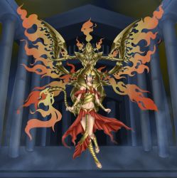 Rule 34 | 2girls, armor, artist request, bird, breasts, claws, dress, duel monster, faceless, faceless female, fiery hair, fiery tail, flying, hand of nephthys, long hair, mecha, multiple girls, navel, open mouth, robot, sacred phoenix of nephthys, smile, tail, yu-gi-oh!