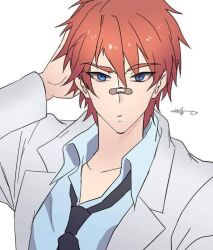 Rule 34 | 1boy, blue eyes, closed mouth, han shin-woo, long hair, looking at viewer, noblesse, red hair, simple background, tashiro yuusuke, white background