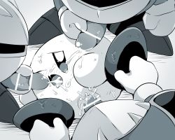 Rule 34 | 1girl, 3boys, beaten, blush, bukkake, censored, clone, cum, cum in mouth, cum in pussy, cum on body, ejaculation, erection, feet, genderswap, gloves, group sex, hetero, hidden eyes, highres, kirby, kirby (series), lying, mask, meta knight, mittens, monochrome, multiple boys, multiple persona, nintendo, no humans, on back, on ground, one eye closed, open mouth, orgy, penis, pointless censoring, pussy, rape, shoes, spread legs, subaru331, sweat, tareme, tearing up, vaginal