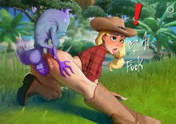 Rule 34 | !, 1boy, 1girl, ahegao, all fours, bikupan, blonde hair, bottomless, clothed sex, clothes, cowboy, cowboy hat, cowboy western, doggystyle, english text, fortnite, grabbing, grabbing from behind, green eyes, hat, hetero, huge penis, interspecies, long hair, monster, monster boy, open mouth, partially undressed, penis, ponytail, rustler (fortnite), sex, sex from behind, size difference, testicles, tongue, tongue out, troll, troll (fortnite), vaginal, veins, veiny penis, western
