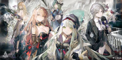 Rule 34 | 1boy, 4girls, absurdres, animal ears, beanie, black shorts, blonde hair, blue eyes, breasts, champagne flute, cleavage, commentary request, cup, dress, drinking glass, elbow gloves, evening gown, flower, g36 (girls&#039; frontline), girls&#039; frontline, girls&#039; frontline neural cloud, gloves, green eyes, green hair, grey eyes, grey hair, hair ornament, hair over one eye, hat, high heels, highres, hk416 (girls&#039; frontline), jacket, jingmi, large breasts, long hair, looking at viewer, multiple girls, official alternate costume, persicaria (neural cloud), pink eyes, pink hair, short hair, shorts, simo (neural cloud), suit jacket, vest, weibo watermark, white hair, white jacket, zangyin (neural cloud)