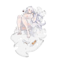 Rule 34 | 1girl, bear hair ornament, bouquet, breasts, bridal veil, dress, flower, full body, girls&#039; frontline, gloves, hair ornament, kishiyo, large breasts, long hair, looking at viewer, official alternate costume, official art, personification, pk (girls&#039; frontline), red eyes, silver hair, solo, torn clothes, transparent background, veil, wedding dress, white gloves, white legwear