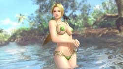 Rule 34 | 1girl, 3d, blonde hair, breasts, dead or alive, dead or alive xtreme 3 fortune, helena douglas, large breasts, leaf bikini, official art, solo, swimsuit, tecmo