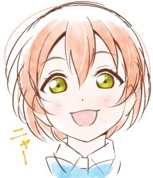 Rule 34 | 1girl, anibache, birthday, commentary, hoshizora rin, looking at viewer, love live!, love live! school idol project, orange hair, portrait, short hair, smile, solo, translated, white background, yellow eyes