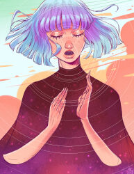 Rule 34 | 1girl, absurdres, blue hair, closed eyes, commentary request, freckles, gris, gris (character), highres, light blue hair, lips, medium hair, multicolored hair, nail polish, open mouth, parted lips, profile, purple hair, sidelocks, solo, thatstimy