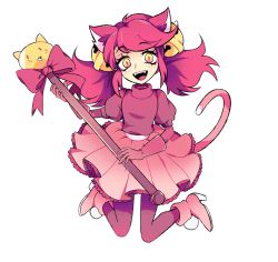 Rule 34 | 1girl, animal ears, animated, bell, boots, cat ears, disembodied head, gloves, high heel boots, high heels, lowres, mad mew mew, magical girl, pink footwear, pink hair, staff, undertale, white gloves, yellow eyes