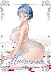 Rule 34 | 1girl, ass, blue hair, braid, breasts, brown eyes, closed mouth, crown braid, fire emblem, fire emblem: three houses, fire emblem heroes, highres, large breasts, lingerie, long hair, looking at viewer, marianne von edmund, nintendo, shizuko hideyoshi, solo, thighhighs, thighs, underwear